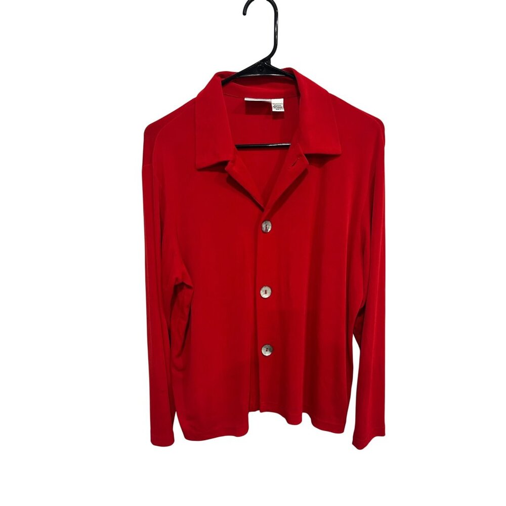 Chicos Design Shirt Red Button Down Medium USA Made Retro Glam